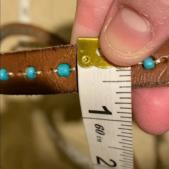 Brown genuine‎ leather Small belt w/turquoise - Picture 5 of 5